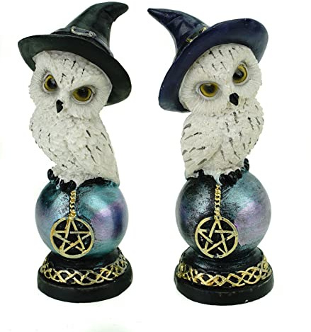 Joh. Vogler GmbH 2er Set Hexeneulen 14 cm Figur Fee Eule Uhu Okkult Pentagramm Witch Mehrfarbig 14 x 8 x 7 cm