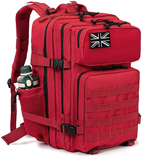 QT&QY Red Military Tactical Backpacks For women Fitness Army Molle Daypack 45L Large 3 Day emergency survival backpack Bug Out Bag Gym Rucksack With Bottle Holder