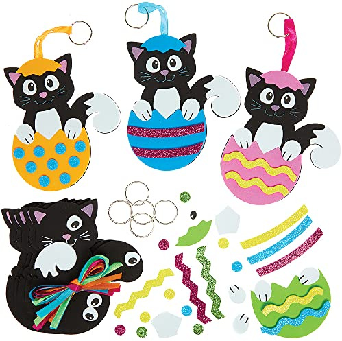 Baker Ross FX544 Mix und Match Oster-Katzen-Schlüsselanhänger-Bausätze - Packung mit 8, Schaumstoff-Osterbastelset für Kinder, Rosa, Lila, Weiß