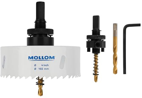 Mollom 102mm (4) HSS M42 8% Cobalt BI-Metal Hole Saw with Arbor | 2 Pilot Drill Bits, Smooth Cutting PVC, Drywall, Wood, Plastic, Metal, Rubber