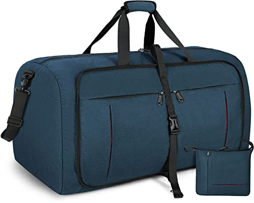 NUBILY Faltbare Reisetasche Groß 80L Sporttasche Herren Damen mit Schuhfach Leichter Reisetaschen Weekender Handgepäck Tasche Blau