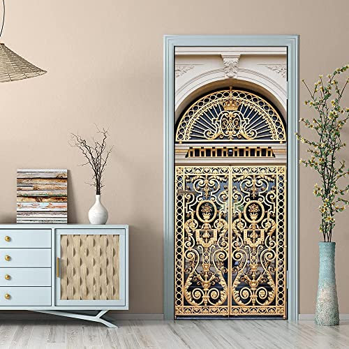 Türtapete Selbstklebend Türposter Vintage Goldenes Tor 90 X 200 Cm Türaufkleber Fototapete Abnehmbar, 3D Bewirken Tür Türfolie Poster Tapete Für Wohnzimmer Küche Schlafzimmer - Kinderzimmer Wohnzimme