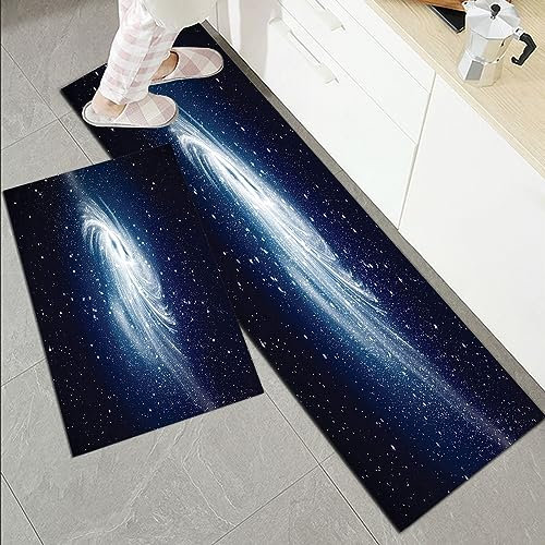 Küchenläufer Küchenmatte 2 Stück 45x70cm+45x120cm,Weltraum, Spiralgalaxie Bild Weltraum und Sterne Himmelskosmos Weite U,Rutschfest Pflegeleicht, Anti-Müdigkeit Küchenteppich Teppich Läufer für Küche