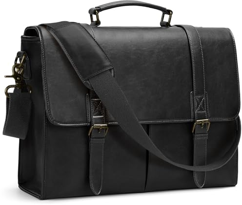 RAINSMORE Borsa Porta PC 15.6 Pollici Lavoro Uomo Ufficio in Pelle PU a Tracolla Documenti Computer Portatile Impermeabile