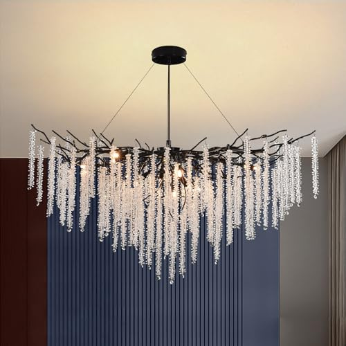 AHXIAOZN Modern Kronleuchter Kristall Leuchte,Luxus Kristall Pendelleuchte,Dimmbar Rund Kristall Hängeleuchte,für Esszimmer, Küche, Wohnzimmer, Schlafzimmer, Flur, Café,Bar（Schwarz，120cm）
