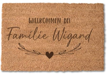4youDesign Fußmatte Kokos 60 x 40 Personalisiert mit Namen – Motiv Willkommen bei – 100% natürliche Kokosfaser – Rückseite rutschfestes Vinyl – Matte Indoor – Kokosfußmatte für die Haustür