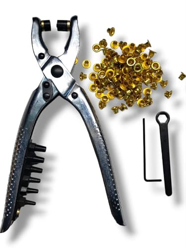 Occhiellatrice manuale pinza con 100 occhielli in ottone da crimpare misura 2/2,5/3/3,5/4/4,5 mm testine di ricambio e chiavi di sevizio