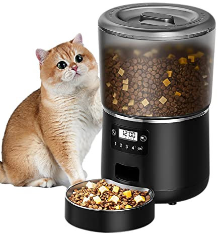 Futterautomat Katze 4L, Futterautomat für Haustiere, Futterautomat Hund, bis zu 9 Portionen/4 Mahlzeiten pro Tag, Anti-Clog & Duale Stromversorgung Katzenfutter Automat mit Katzennapf und Timer