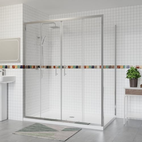 Aquariss 1700x700mm Sliding Shower Enclosure with Side Panel Chrome | Double Sliding Door, Aluminum Profile, 6mm Tempered Glass, Easy Clean, Stainless Steel Handle, Wall Adjustable, Reversible