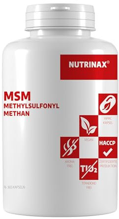 NUTRINAX | MSM 365 vegane Kapseln 800mg | 1600mg Methylsulfonylmethan pro Tagesdosis | 365 vegane Kapseln | ohne Magnesiumstearat | ohne Zusätze | hochdosiert | vegan