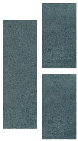 Carpetsale24 Bettumrandung Schlafzimmer 3 teilig Shaggy Hochflor Teppich Blau Bettvorleger Schlafzimmer Bettset: 2 St. 60x110 cm | 1 St. 80x250 cm - Teppich Läufer Set Einfarbig Design