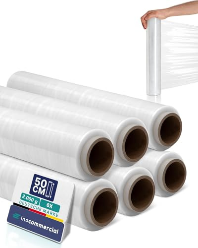 Inoverse stretchfolie transparent skötfilm, film för möbler och flytt, pallfolie, handstretchfilm, förpackningsfolie på rulle, sträckfilmrulle, förpackningsmaterial (2 000 g, 6 rullar)