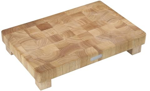 Zassenhaus Hackblock Gummibaum, Stirnholz, Schneidbrett mit Rutschfesten Füßen, 45 x 30 x 8,5 cm