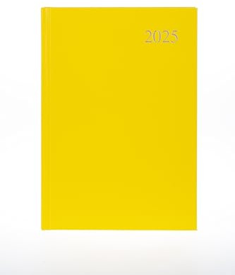 Collins Essential ESSA51.45-25 Business-Terminplaner 2025, A5, Tagesansicht, mit Ledernarbung, Hardcover, Gelb