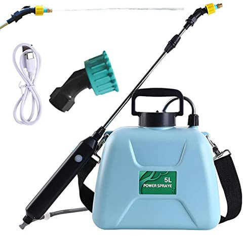 Pulverizadores eléctricos de mochila para jardinería | Pulverizador de césped de jardín de 5 L, pulverizador líquido con 2 boquillas de pulverización, varita telescópica y correa de hombro ajustable