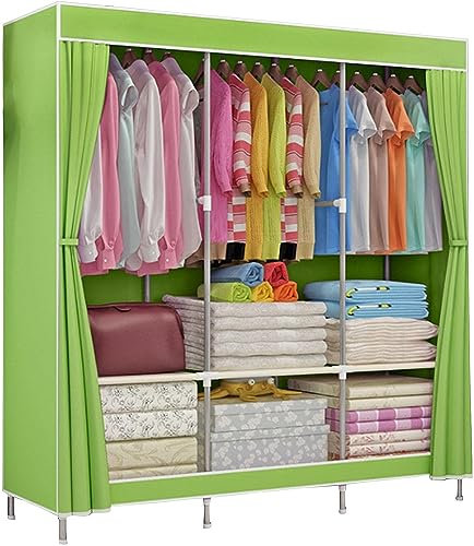 Tragbarer Kleiderschrank aus Segeltuch, Stoffschränke mit Kleiderstange, Stoffbezug, Kleiderschrank, Aufbewahrungsorganisator für Kleidung, Schuhe, Grün-129 x 45 x 167 cm