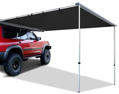 Fahrzeugmarkise, Dachträger, Ausziehbarer Sonnenschutz, Abdeckung PU4000 MM, UV50+, Einziehbare, Wetterfeste Auto-Seitenmarkise für SUV, Camping und Überland (schwarz)