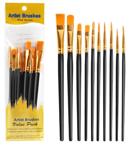 Oil Paint Brushes, Set of 10 Round Acrylic Paint Brushes, Versatile Artist Paint Brush, Body Painting Applicators, All Purpose Oil Watercolor Painting Artist Professional Kits for Art