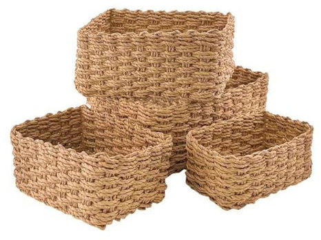 feyiubmen Lot de 4 paniers de rangement décoratifs en corde de papier tissée recyclable pour accessoires de maquillage, tampons cd, jouets