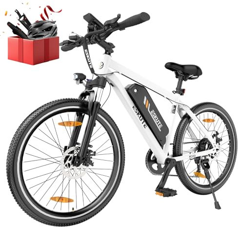 ESKUTE M100 E Bike Herren Damen, E-Mountainbike Elektrofahrrad 27.5 Zoll E-Cityrad mit 36V 10.4Ah Abnehmbarer Lithium-Akku, Heckmotor 50 Nm Drehmoment, EU-Konformes E Fahrrad, Weiß