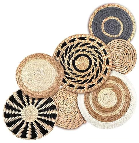 DAGLLGEW Runde gewebte Wanddekoration 7pcs Rattan Blume Boho Dekor natürliche rustikale Rustikale Wandkorb Dekor Boho Wandkunst für Schlafzimmer Wohnzimmer Wanddekoration