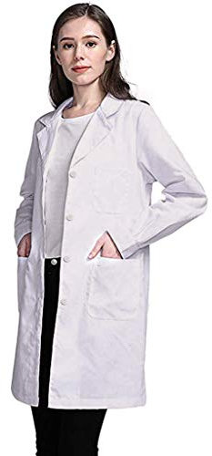 Generisch Kittel Damen Weiß Mantel Lang Jacke als Laborkittel Frauen Arztkittel Wissenschaftslabor Krankenschwester Berufsbekleidung Labormantel Cosplay Outwear