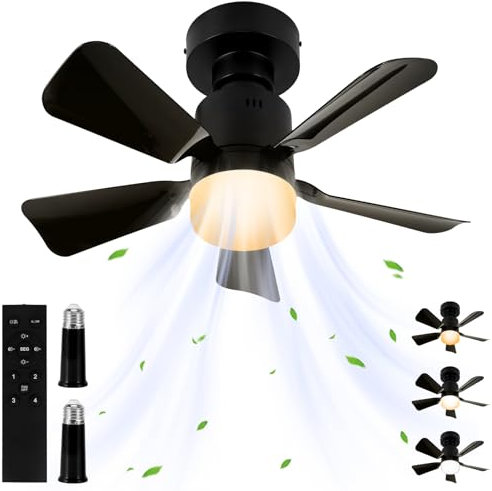 PZJFH Ceiling Fan with Lights and Remote Stepless Dimmable 1200 Lumens 3 Colours 3000K-6500K Quiet Fan Celing Light E27 Base Screw for Bedroom Garage Kitchen Bathroom,Black[Energy Class A]