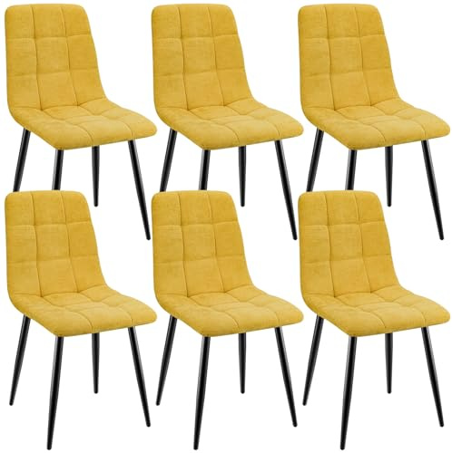 ANVOFONG Leinenstoff Esszimmerstühle 6er Set,Gelb | Karomuster,Esszimmerstuhl mit verstärkten Stuhlbeinen,Küchenstuhl Polsterstühle,Stuhl für Esszimmer,Küche & Wohnzimmer