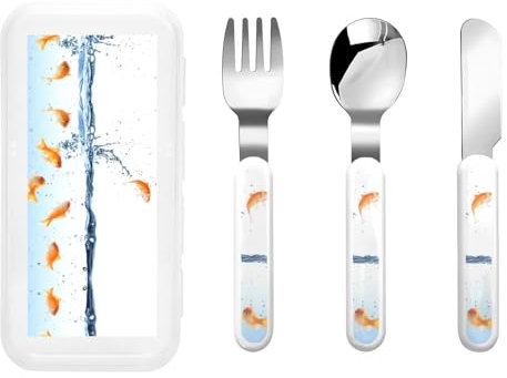 Fish in Water Print Utensils Silverware Set,Safe Spoons and Forks Knife, Stainless Steel,Dishwasher Sa