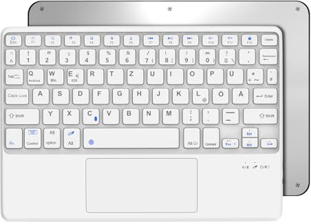 Occtingkind Tastiera Bluetooth wireless da 10 pollici con touchpad per iPad e Android, layout tedesco QWERTZ, senza retroilluminazione, compatta per piccoli tablet come iPad/Lenovo, bianco