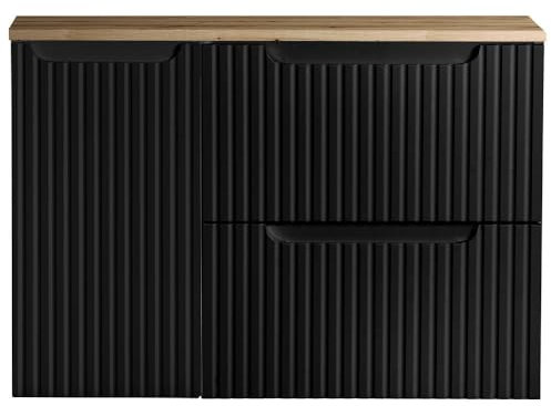 [en.casa] Mueble de Baño Bajo Lavabo Newport Armario Suspendido con 2 Cajones y 1 Puerta Batiente (Derecha/Izquierda) Encimera de 80 cm Sin Recortes 80x60x40 cm MDF/Aglomerado - Roble/Negro