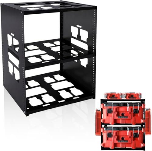 EXODIOS Mounting Plate Compatible with Mil.waukee Packout, Adjustable Heavy Metal material Shelf, Holds Up to 8 Boxes for Tool, Storage and Organization System
