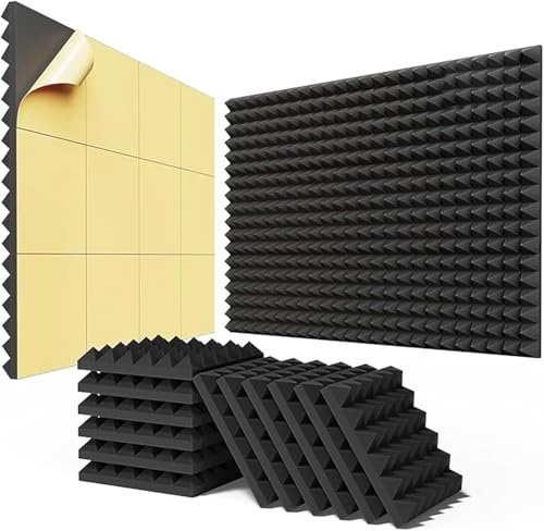 Foam Panels 24pcs Sound Proofing Panels,12x12x2 Inch Acoustic Wall Panels Self Adhesive soundproofing Panels with Strong Glue, High Density Acoustic Panels for Sound Absorption and Echo Control.