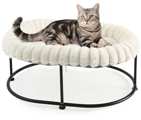 GUUSII HOME Erhöhtes Katzenbett katzenhängematte für Große Katzen Bett Katzenliege Kätzchen Hängematte Katzensofa Hohes Welpenbett Couch mit Robust Metallrahmen Waschbares Kissen 58.5*43*21 cm (Weiß)