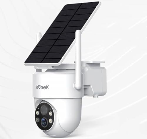 ieGeek 2K/3MP Camara Vigilancia WiFi Exterior Solar, Panel Solar Extraíble, 360° PTZ, Camara de Vigilancia sin Cables, PIR Humana Detección, Alerta de Peligro, Visión Nocturna Color, IP65