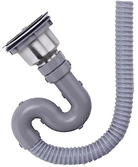 Tofficu Abwasserrohr Flexibel Für Waschbecken Spülbeckenabfluss Made of Robust Material with Visible Precision Threads Easy Press Open Close Function Rubber Seals for Tight Connection