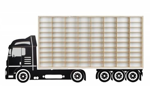 ArtTwist Modellauto Vitrine | Hot Wheels Aufbewahrung zu 80 Fächen | Sammlervitrine Hängend 78,5cm x 40cm x 4cm | Setzkasten Holz für Wanddeko und Organisation (LKW K02)