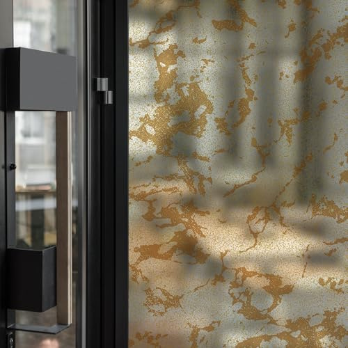 funlife Rusty Antique Glass Film - Privacy Vintage Rusted Motif for Doors, Partitions and Cabinet - Vintage Gold Cracked Pattern 58X300CM