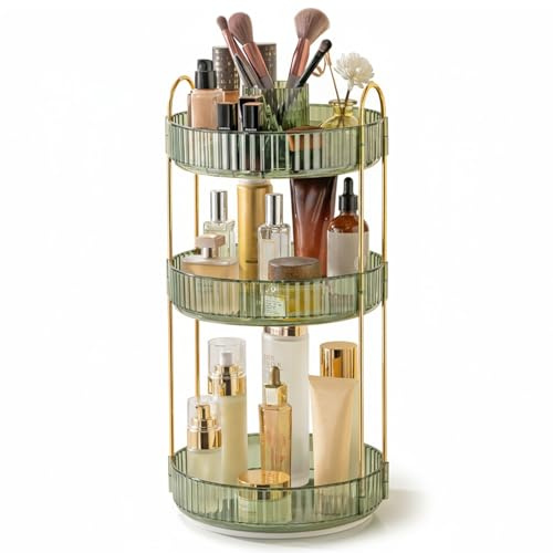 Organizador De Maquillaje: Almacenamiento Ajustable De 3 Niveles, Soporte Giratorio Multifuncional para Oficina, para Perfume, Joyería, Labiales (Verde-A)