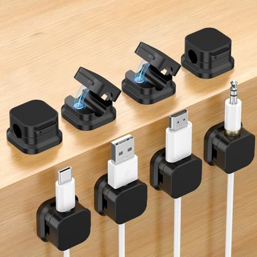 Cable Organizer Holder Clips, 8 Pack Upgraded Magnetic Desk Cable Clips Management, Wire Holder Organiser for Nightstand, Kitchen Appliances, Office Supplies, Phone Cable, Wall, Car Black