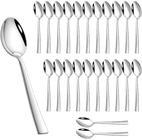 Homikit Esslöffel 24 Stück, 19,4cm Edelstahl Suppenlöffel Müslilöffel | Große Löffel Tafellöffel, für Zuhause Restaurant Hotel, Elegantes & Modernes, Hochglanzpoliert, Spülmaschinenfest