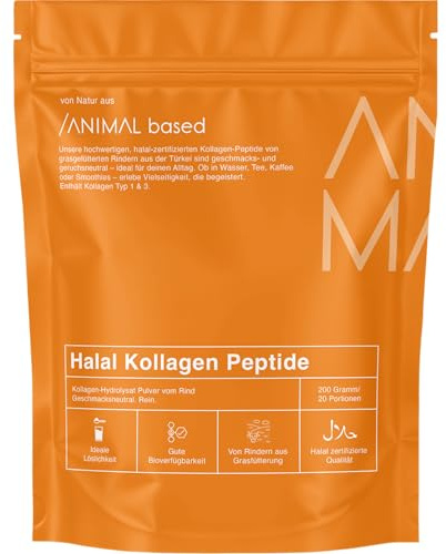 Halal collagene polvere [200g] – collagene idrolizzato tipo 1 e 3 con 2000 Dalton – bovini nutriti di erba provenienti dalla Turchia – collagene halal – 20 porzioni – come caffè proteico