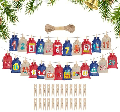 Nankoyal tomma adventskalender adventskalendrar | 24-dagars återanvändbar jul | godispåse med siffror – för barn, familj, vänner, chokladfest, gynnar semester födelsedag