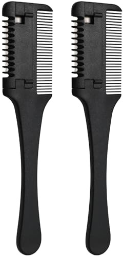 Veemoon 2 Pezzi Pettine Tagliacapelli Nero Doppio Lato Lama in Plastica e Metallo per Sfoltire e Modellare Chioma Uso Domestico e Fai da Te