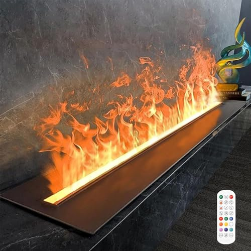 Chimenea de Vapor de Agua Chimenea Eléctrica de Pared Llama Simulada Realista 9 Colores Regulables Control Táctil/Mando a Distancia Panel 3 mm Ultra Delgado Acero Cepillado