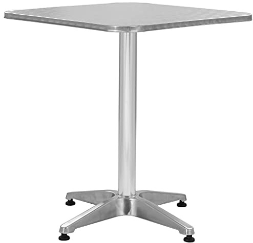 Mhdvray Gartentisch Silbern 60x60x70 cm Aluminium-Bistrotisch für Garten Balkon und Terrasse Edelstahl-Finish Quadratischer Beistelltisch für Gastro und Privatbereich