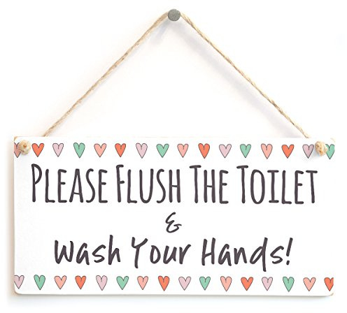 Flush Toilet Wash Hands Sign, Bathroom Notice