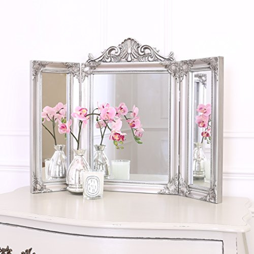 Select Mirror Ella Mirror - Tri Fold Frisierkommode Kosmetikspiegel - 74 cm x 55 cm (Antik Silber)