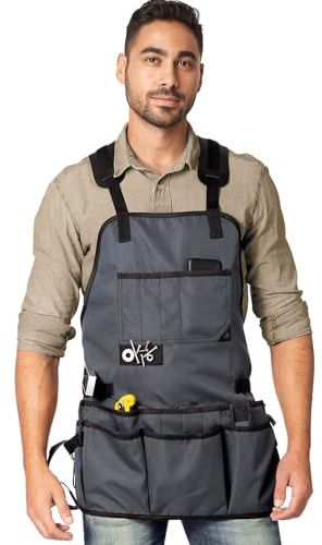 Under NY Sky Tool Apron – Magnetic Tool Holder – Heavy Duty Gray Oxford Canvas – Cross-Back – 18 Pockets – Adjustable for Men, Women – Pro Mechanic, Woodworker, Carpenter, Electrician, Gardener Apron