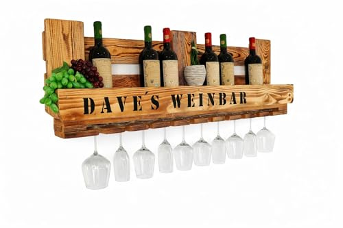 daves redesign Weinregal Palette beflammt Vintage für 10 Weingläser incl. Aufhängung Schrauben & Dübel/Wandregal/Palettenmöbel/Beschriftung